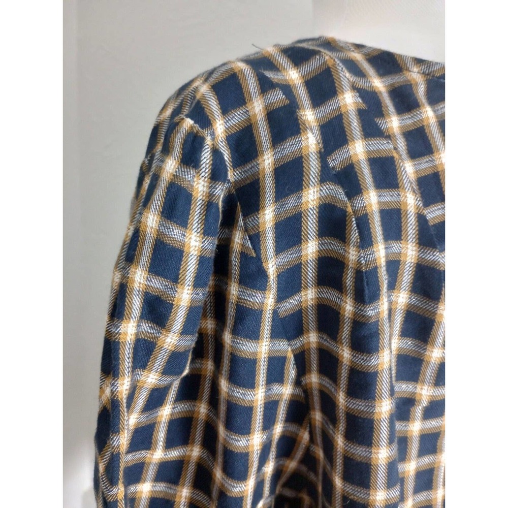 NWT LOFT Ann Taylor Women's L Navy & gold loose fit plaid blouse long sleeve top - Picture 6 of 8